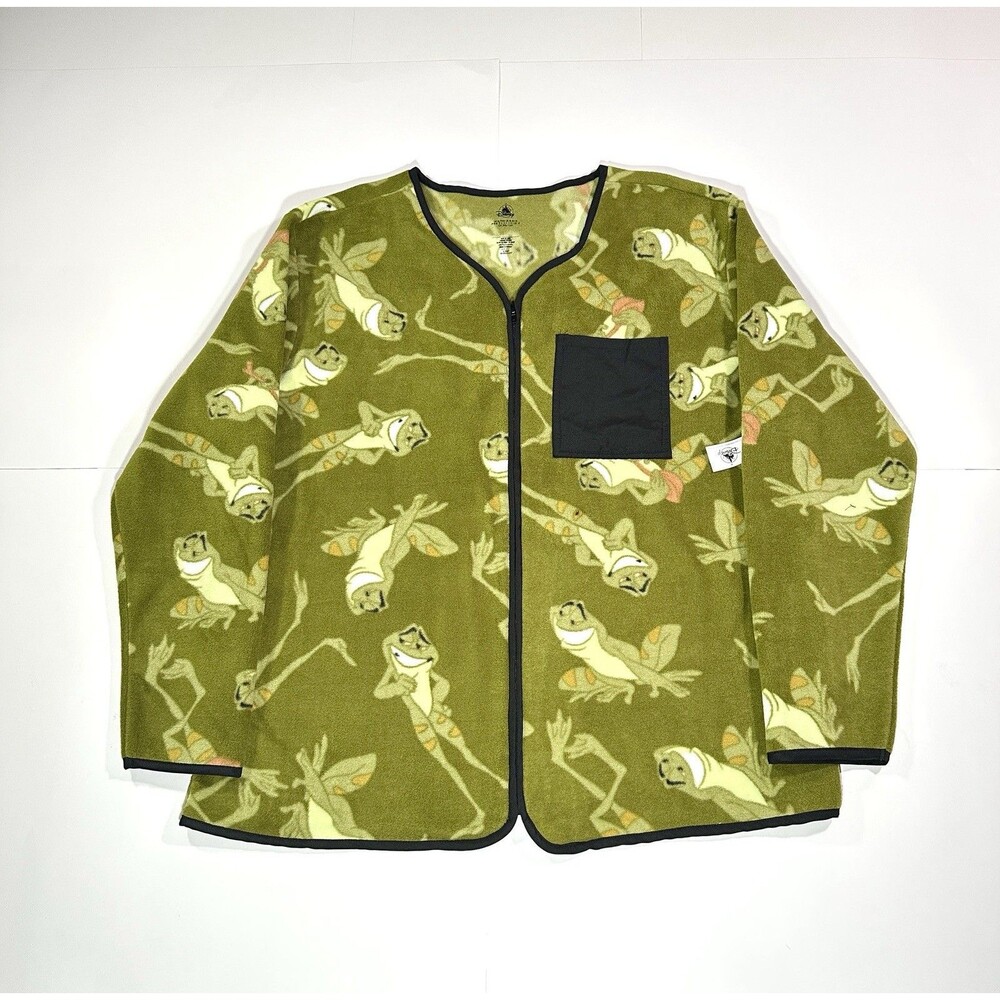 Disney Parks Princess & the Frog Green Zip Up Sweater Fleece Jacket Adult XL New